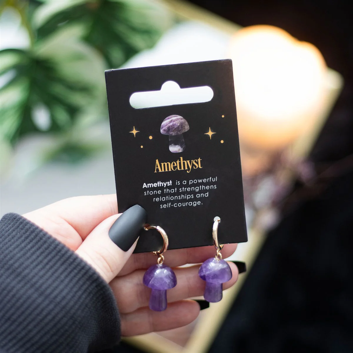 Amethyst Crystal Mushroom Earrings - Image 4
